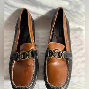 Sesto Meucci Womens Leather Shoes Size 7.5 Black/Brown Slip On Loafers US Size 8